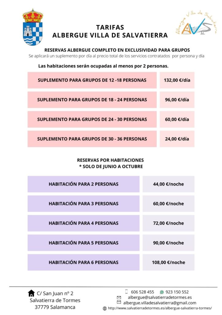 tarifas-albergue-salvatierra-tormes